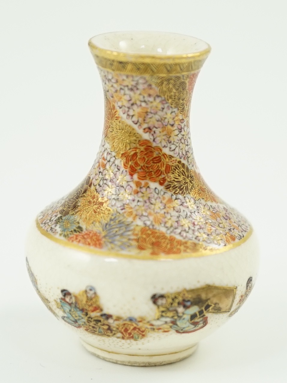 A Japanese miniature Satsuma pottery baluster vase, by Yabu Meizan, Meiji period, 3.9cm high